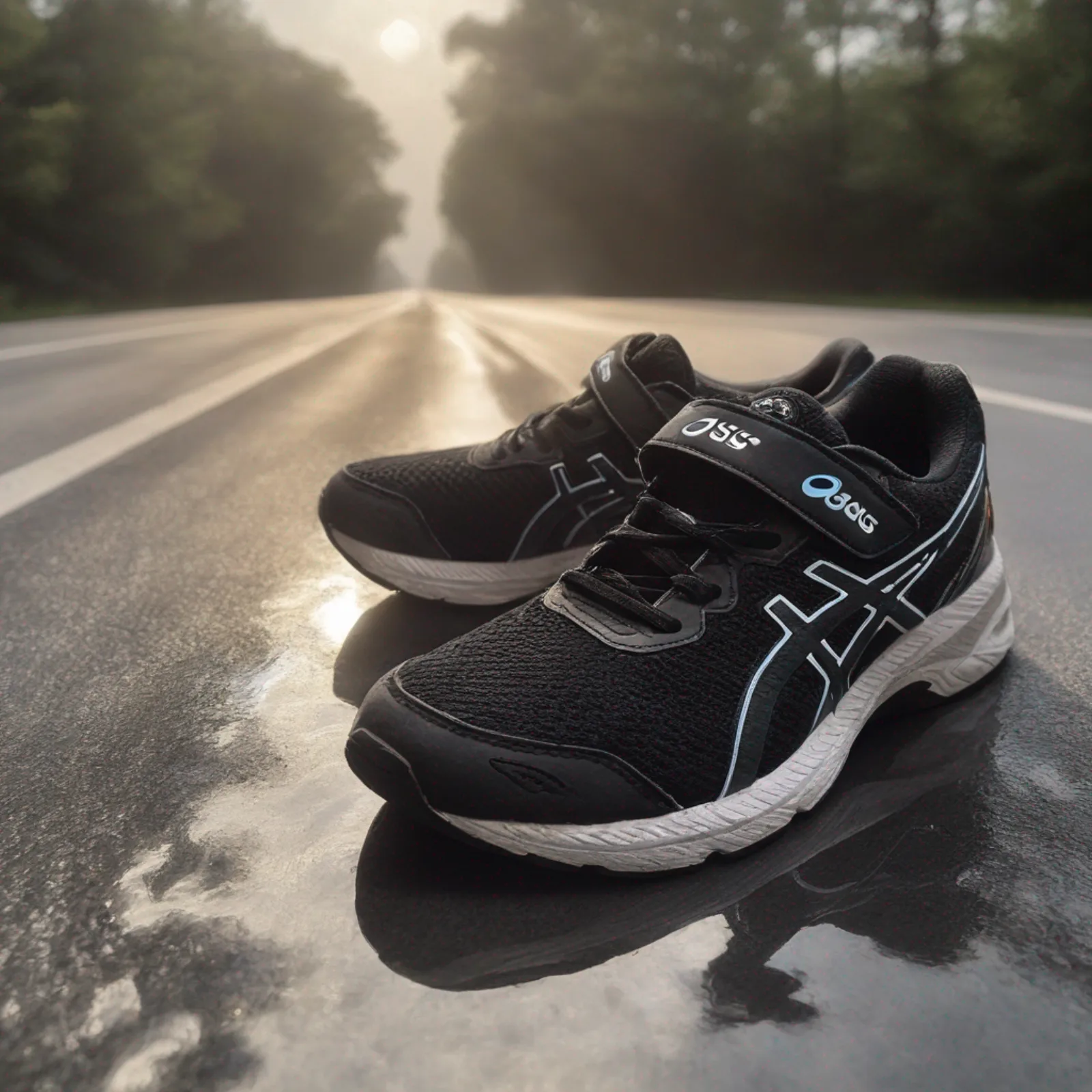 Generated image of blue trainers with black laces