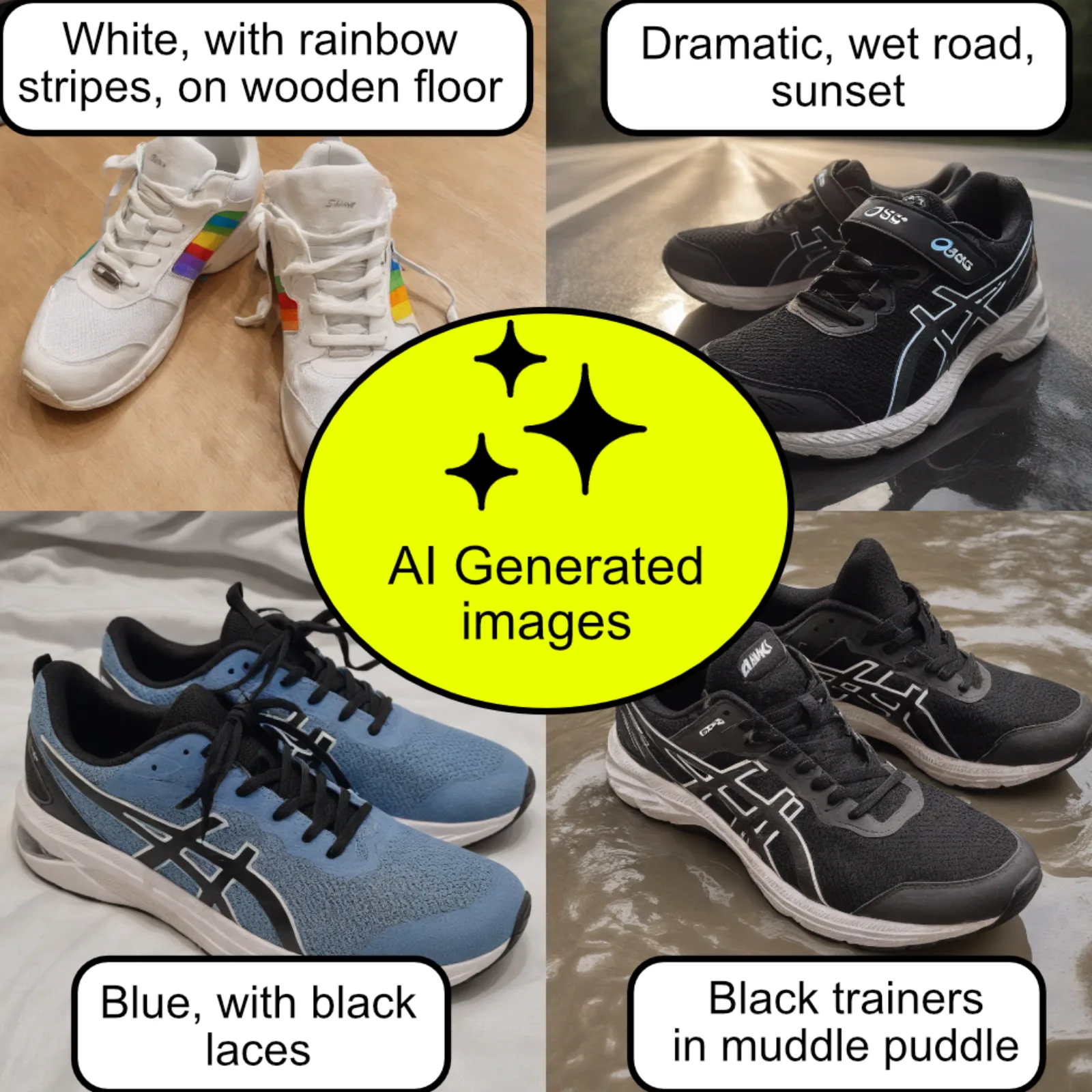 Grid of generated trainer images showing different prompts and styles