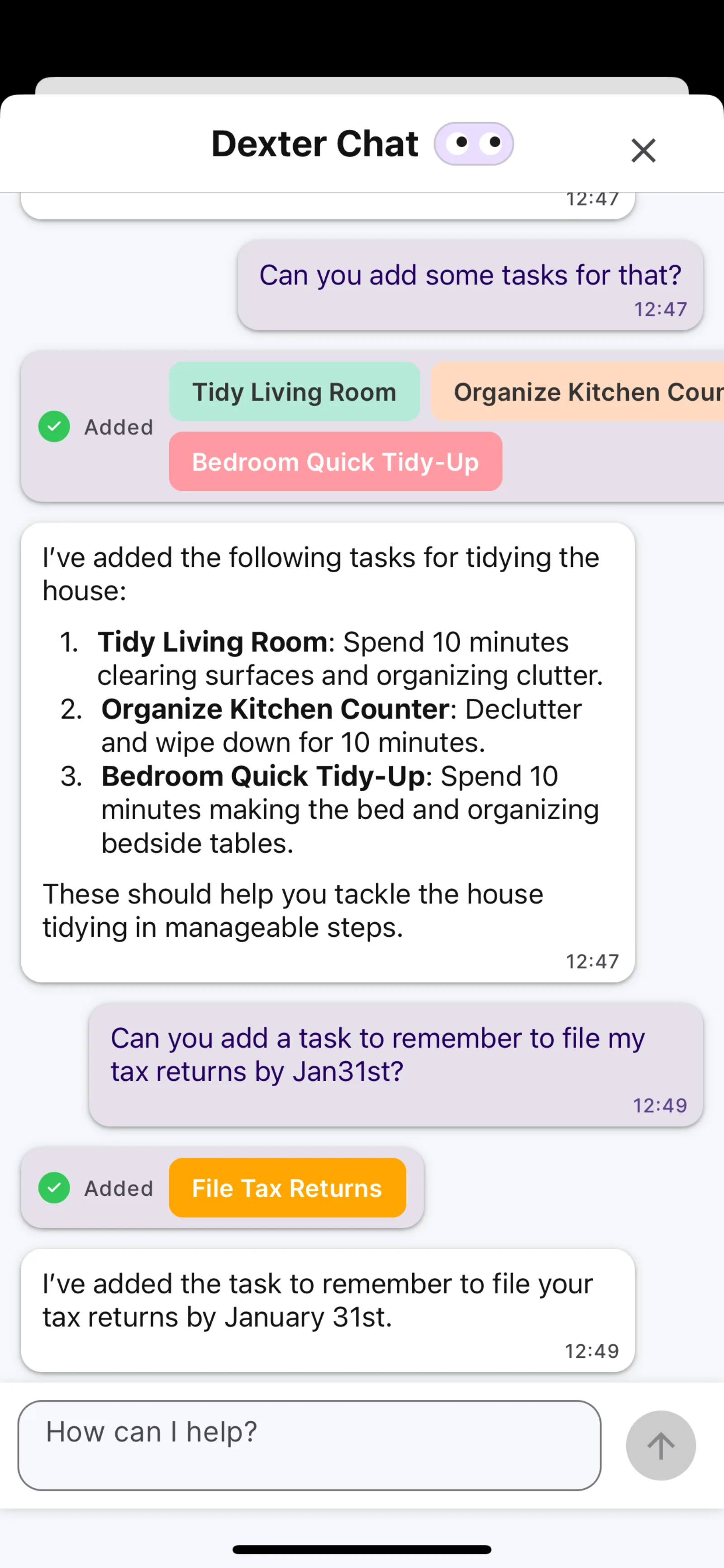 Dexter swipeable task card view