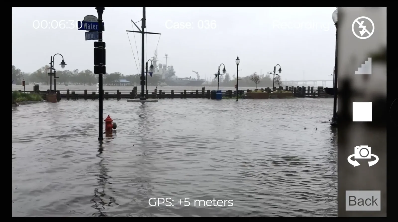 Eviid field capture screen showing flood damage evidence
