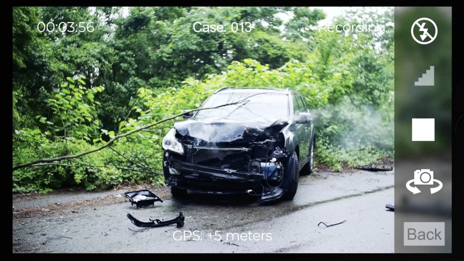 Eviid mobile capture screen showing vehicle damage evidence
