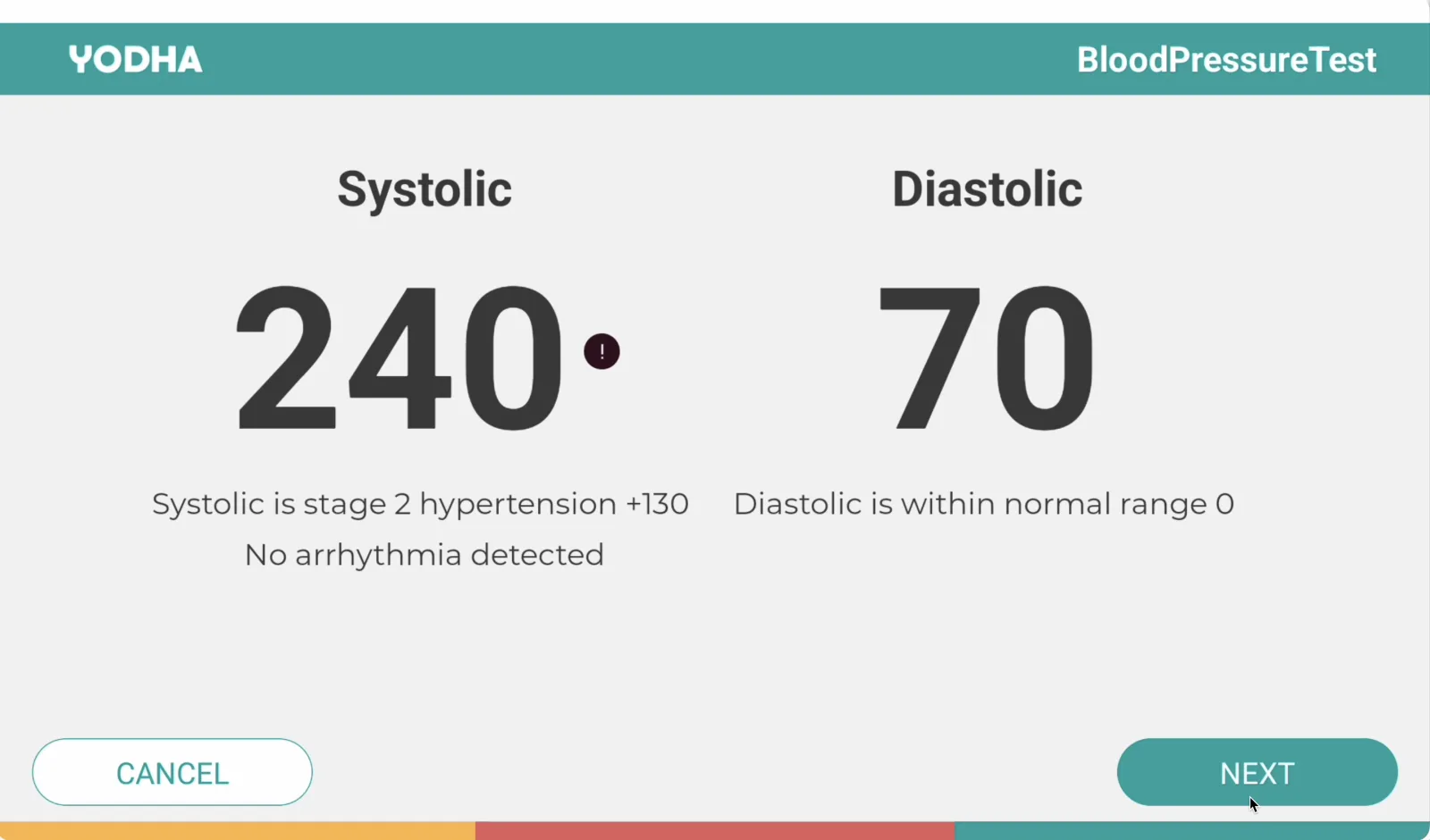 Blood pressure test result screen