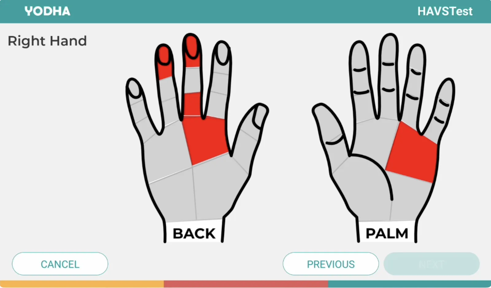 HAVS test hand mapping screen