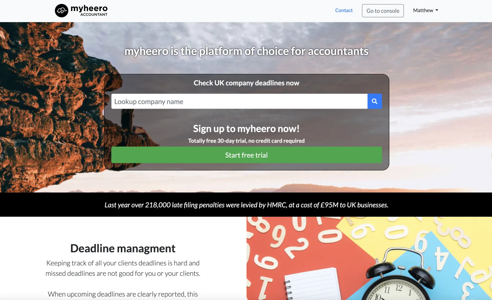 Myheero landing page for accountants