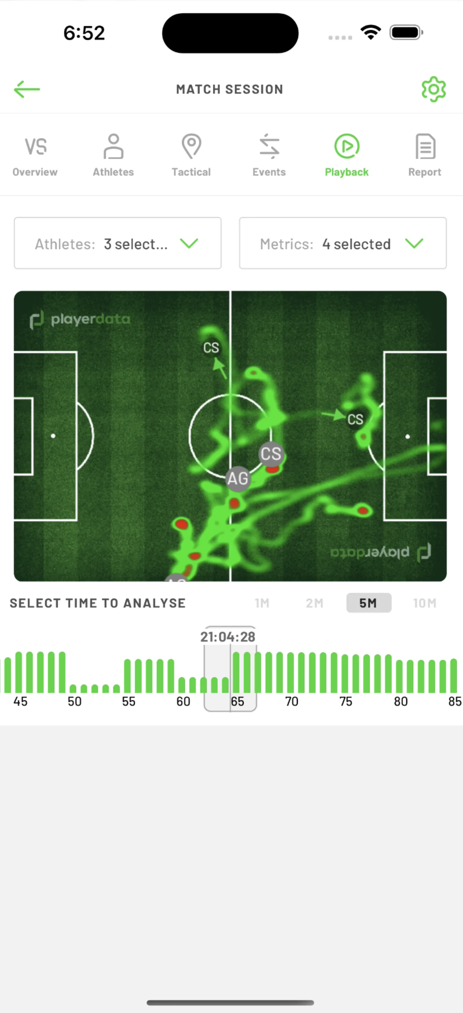 PlayerData mobile heatmap screen
